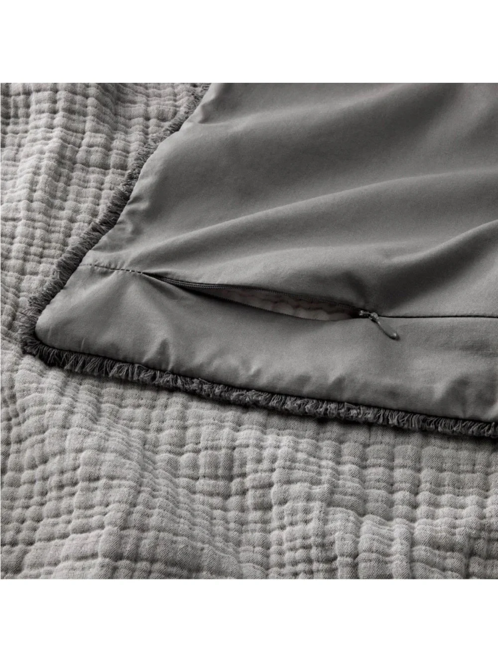 NWT King/California King Textured Chambray Comforter & Sham Set Dark Gray